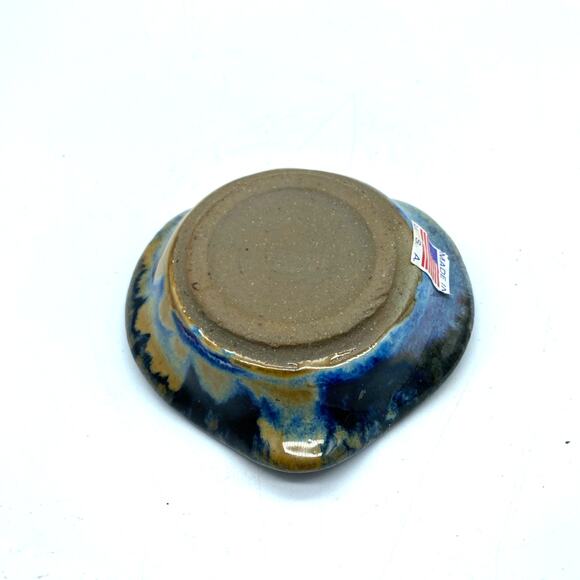 VTG Cobalt Blue Heart Shaped Ceramic Dish Crystalline Glaze Center USA - Picture 4 of 7